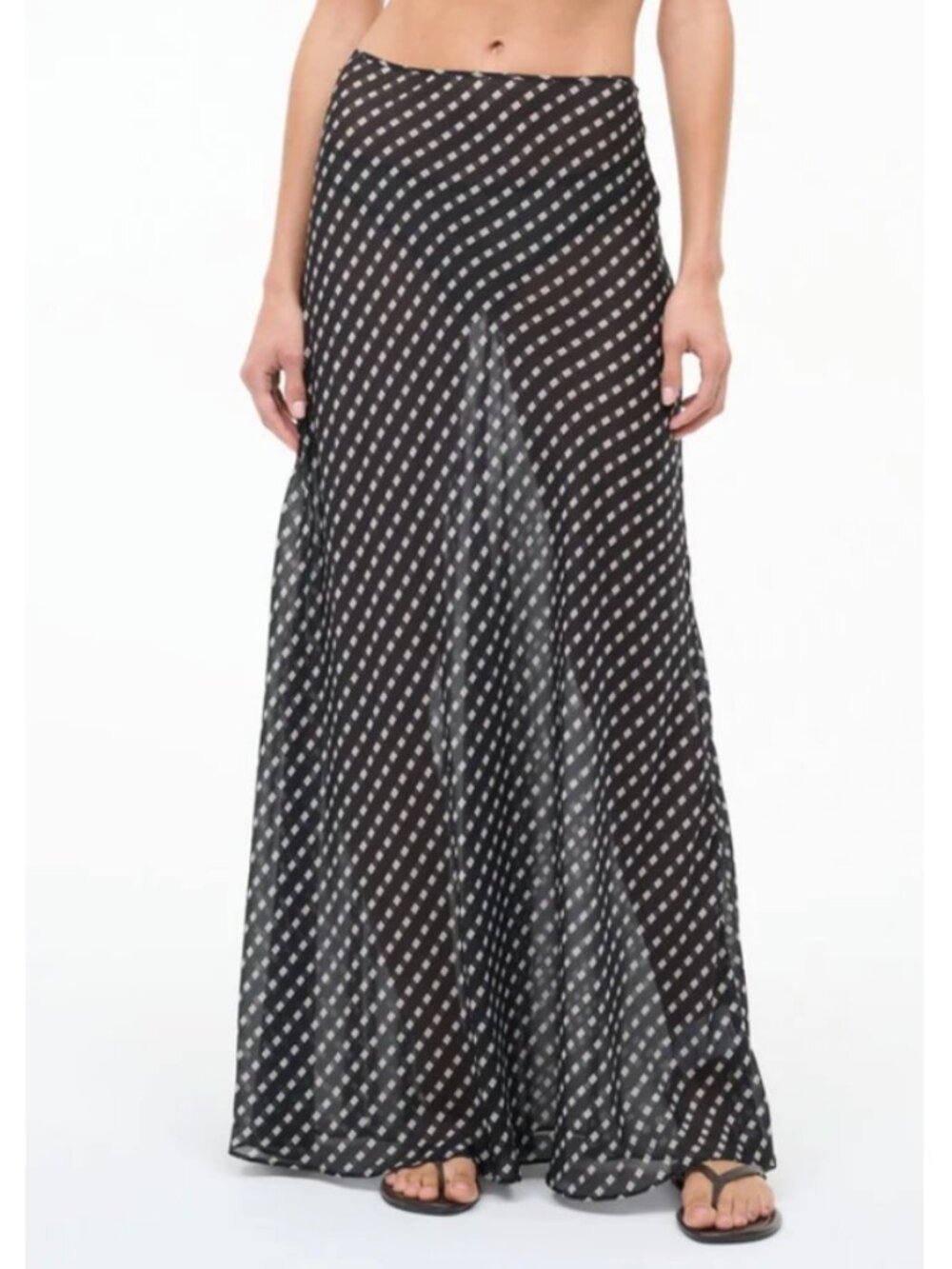 Staud Long Sheer Skirt Black Geometric Pattern
